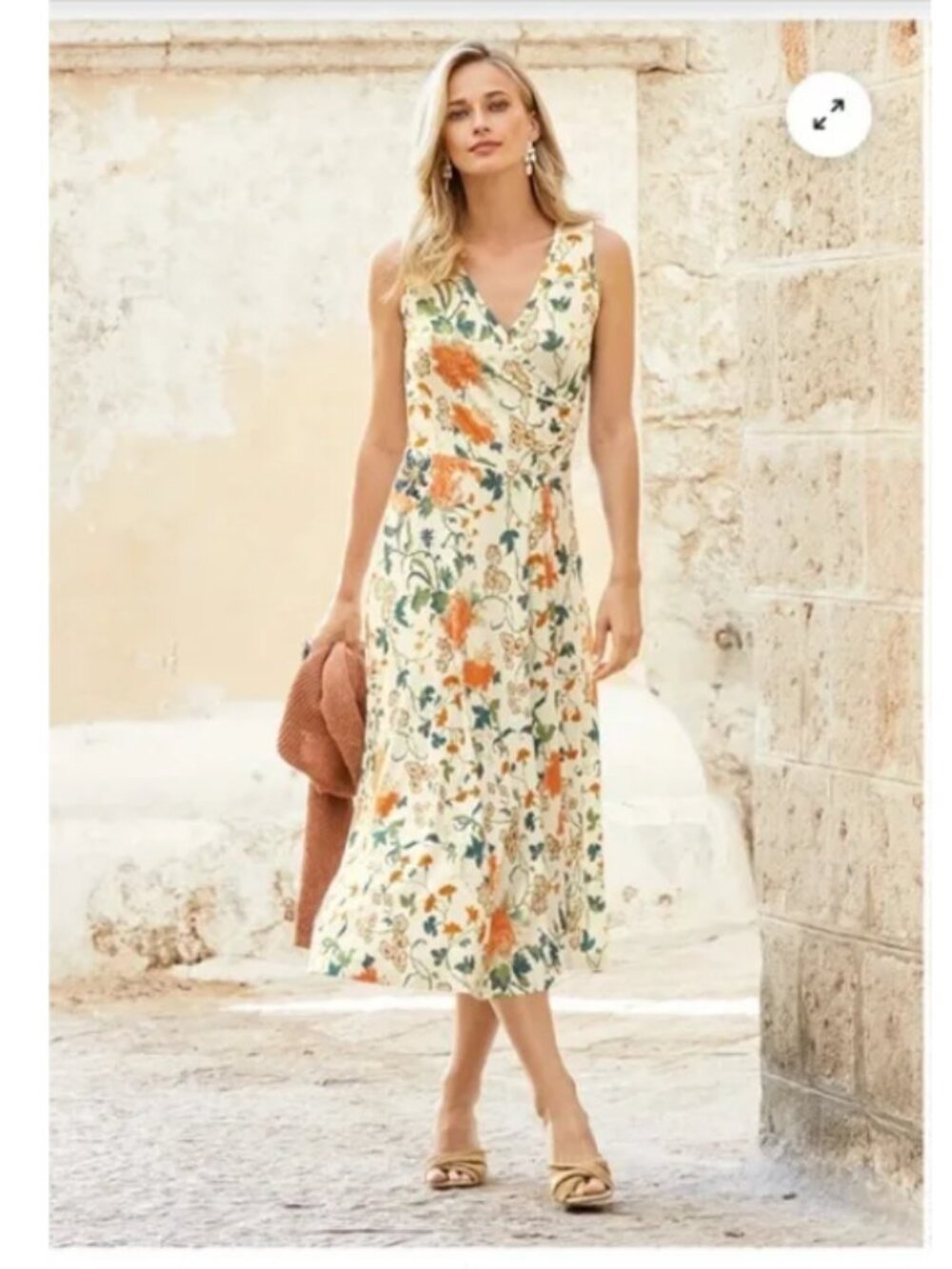 Peruvian Connection Sorella Midi Dress White Multi Floral Knit Sleeveless S